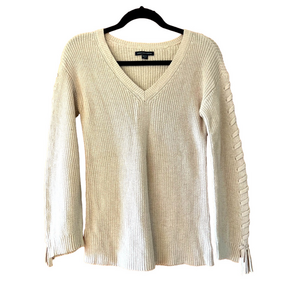 American Eagle Cable Knit V Neck Sweater Laced Sleeve